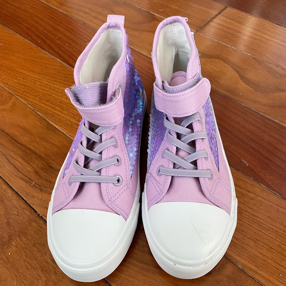 Kid’s Lilac Sequin Sneakers, Size 3, Barely Worn!